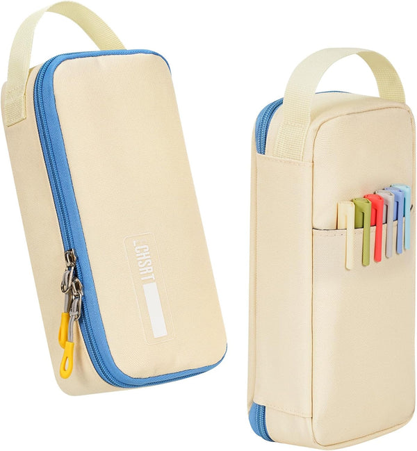 ECHSRT Big Pencil Case, Aesthetic Portable Zipper Bag with Hidden Pocket, Special Organizer for Office Travel, Beige