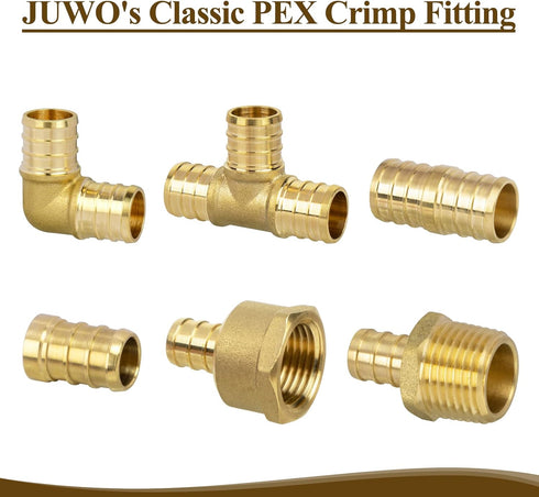 JUWO 3/4" PEX Coupling, PEX Fitting for Plumbing Repairs, Durable Brass Crimp Fitting (5 Pack)