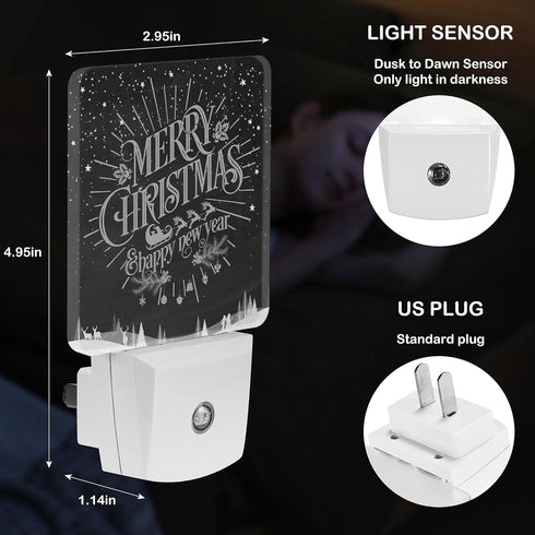 Jahiona White,0.5W LED Night Light Lamp with Smart Sensor Dusk to Dawn Sensor,Merry Christmas Happy Black White Night