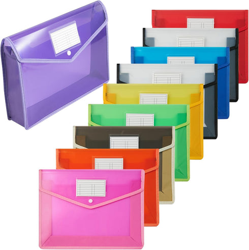 HOUYEE 10 Pieces Plastic Envelope Expanding File, Folder with Snap Closure and Pocket, Fit for US Letter Size & A4