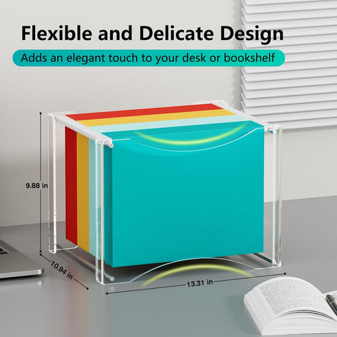 MaxGear Acrylic File Organizer Box, Clear Desktop Storage for Letter/A4 File Folder, Built-in Handles for Home Work