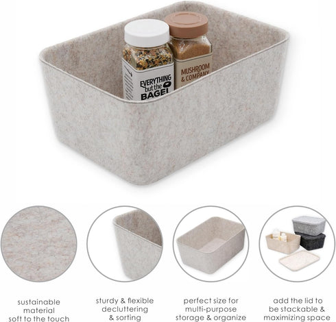 Welaxy Felt Storage Bins Drawer Organizer, Divider Box for Junk Stationery, Cosmetic Makeup Craft Jewelry Sorting (S,