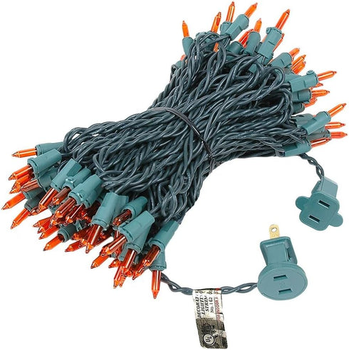50 100 Bulbs 6" Commercial Novelty Lights Feet Traditional Incandescent Mini Lights, Amber on Green Wire with Spacing