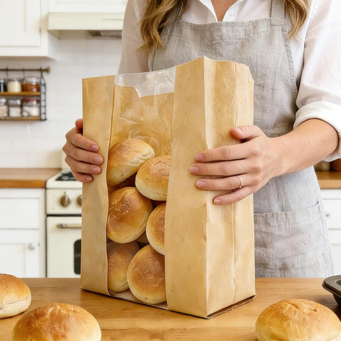 BIUBIU 16x10x5 inch Packaging 50Pcs Extra Large Paper Bread Bags for Homemade Bread with Window & Sticker for XL