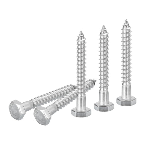 10 Pack 1/4" x 2" Hex Lag Bolts for Woodworking, 304 Stainless Steel Partial Thread Hexagon Head Screws