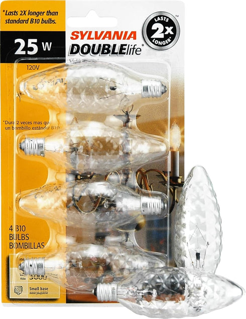Sylvania 13748 25B10C/CRYSTAL/DL/BL 120V 4-Pack B10 Decor Torpedo Light Bulb