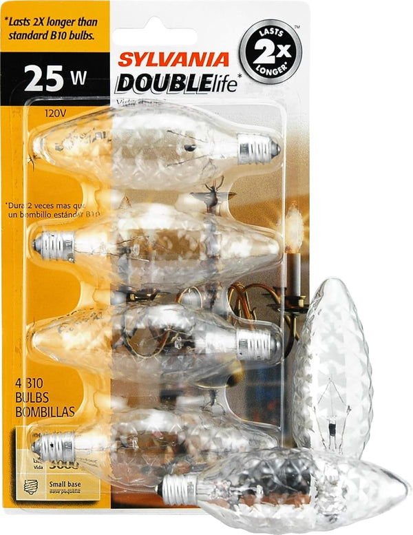 Sylvania 13748 25B10C/CRYSTAL/DL/BL 120V 4-Pack B10 Decor Torpedo Light Bulb
