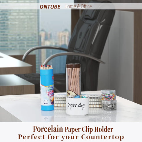 Farmhouse Paper Clip Holders, Ceramic Binder Clip Dispenser Organizer for Desk, Cute Office Push Pins Holder