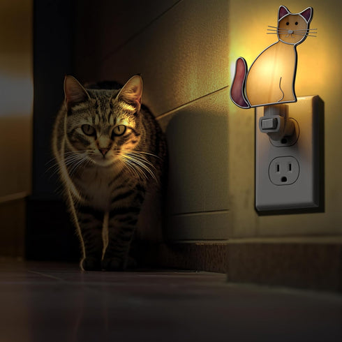1-Pack 7W 3000K KY&BOSAM Stained Glass Cat Night Lights Plug into Wall Plug in Night Light Dusk to Dawn Warm White
