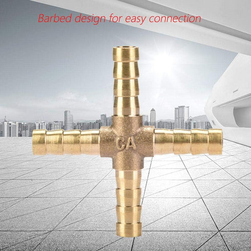5pcs Brass Cross Fitting - 4 Way Brass Hose Barb Connector Joint for Air, Water, Oil, Gas, Fuel (6mm)