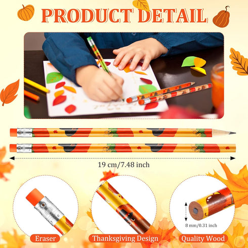 Fall Pencil Thanksgiving Assortment Wood Pencils Autumn Cylinder Funny Pencils Maple Leaf Turkey Pumpkin Decorative Pencils Party Pencils for Kids School Supplies Autumn Gift, 10 Styles (100 Pcs) by Crtiin