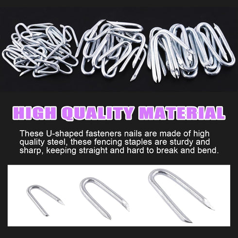 Swpeet 300Pcs Steel Wire Staples Assortment Kit, 3/4" 5/6" 3/2" for Concrete Metal Wire Twisting Fence
