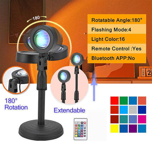 MOYAWSDGN Sunset 16 180 4 Table Lamp Projector with Remote, Colors Adjustable Rotation Sunlight with Lighting Modes
