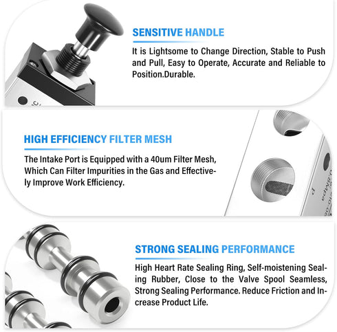 TAILONZ PNEUMATIC 3/8"NPT 5 Way 2 Position Air Hand Lever Operated Valve, Manual Control Push-Pull