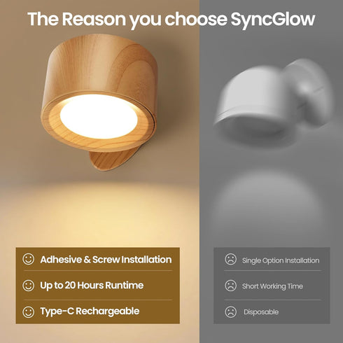 3 3 360Rotate Bedside,Wood-2 Pack Wall Mounted Lamp LED Wall Lights with Rechargeable Battery Operated, Color