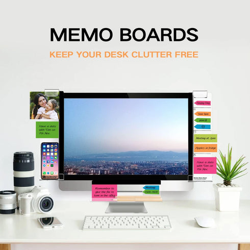 Monitor Memo Boards for Computer, Set of 3 (Left & Right & Bottom) Multifunction Acrylic Screen Message Reminder Pad Side Panels Phone Holder - Utility Organizer for Office Desktop, with Sticky Notes by OSPNIEEK