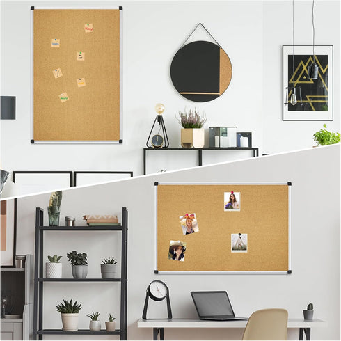 XBoard 36 x 24 Cork Bulletin Board, Notice Board with Aluminum Frame and Push Pins for Display