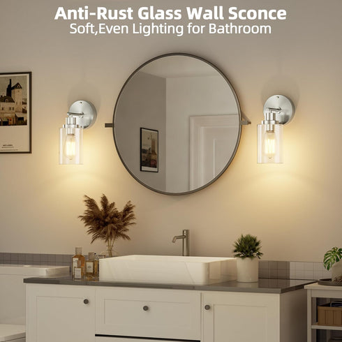 1-Light E26 Bulb GORDNWE Bathroom Wall Sconce, Brushed Nickel Vanity Light, Modern Wall Light Fixture with Clear Glass