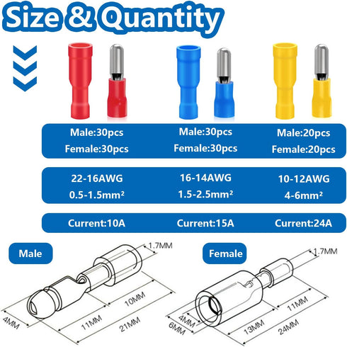 smseace 160pcs Bullet Wire Connectors with Crimp/Stripping Tool, 22-10AWG Insulated Male/Female Kit