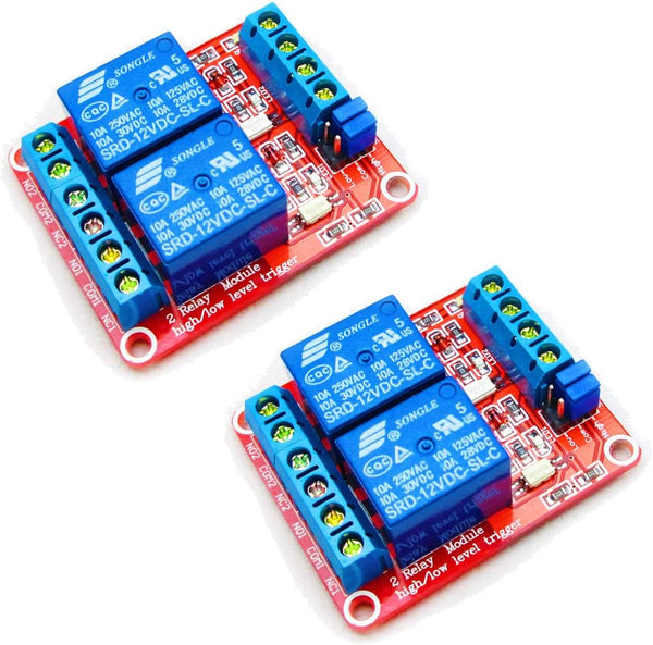 HiLetgo 2pcs DC 12V 2 Channel Relay Module with Isolated Optocoupler, High and Low Level Trigger