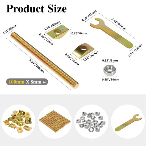 Furniture Fastening Connectors for Secure Countertops, Tables, and Bed Frames with Bolt and Nut Hardware, Metric-M8