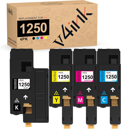 v4ink Compatible Toner Cartridge Replacement for Dell 1250 (KCMY, 4-Pack) - For use in Dell 1250c, Dell 1350cnw, Dell
