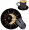 Round Mouse Pad with Coasters Set - Celestial Theme Sun with Crescent Moon Midnight Art Non-Slip Rubber Mousepad