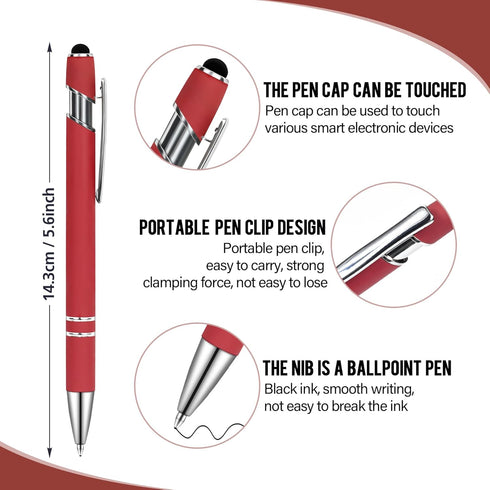 Ballpoint Pens with Stylus Tip, Soft Touch Click Stylus, 2 in 1 Retractable Metal Pens, Black Ink, 4 Colors (12 Count)