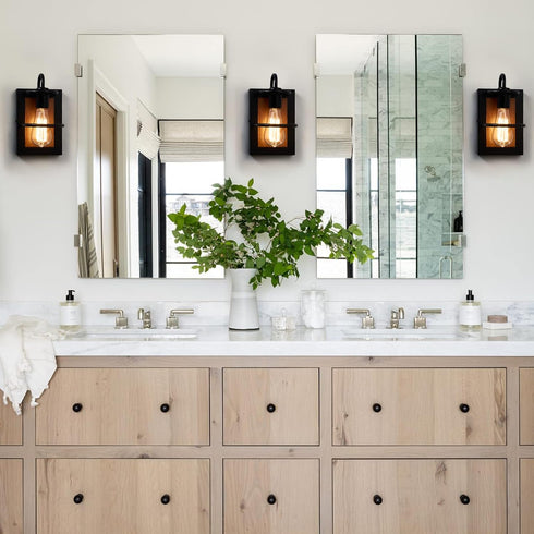 E26 Farmhouse Wall Light Fixtures,Modern Industrial Wall Sconces Lighting Indoor with Base Faux-Wood Color Matte Black