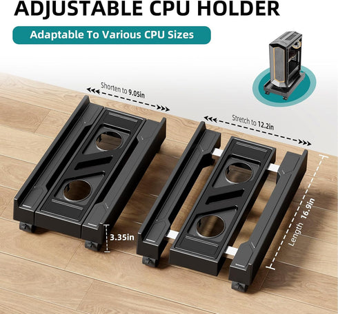 CABTE 4 Adjustable Computer Tower Stand, Mobile CPU Stand with Rolling Caster Wheels, Under Desk CPU Holder PC Floor