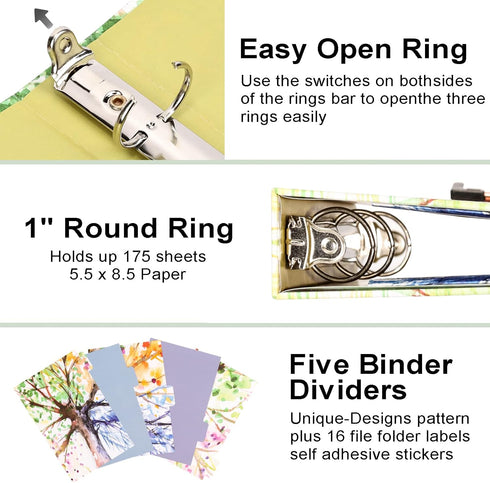 Mini 3 Ring Binder, 1 Inch for 5.5" x 8.5" Paper with 5-Tab Dividers, EYROZILL Cute Mini Binder for School/Office