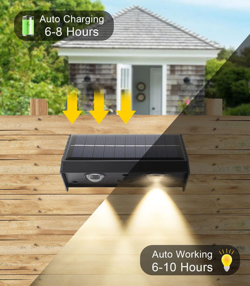 Solar Wall Lights Outdoor 3000K Warm White, Waterproof LED Sconce for Fence Deck Pathway Patio (2 Pack, Downlight)