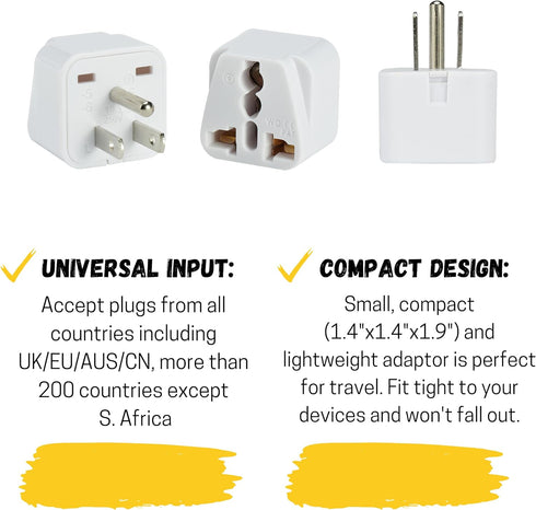 Bates Universal Adapter, 4 Pack, Travel Adapter, UK to US Plug Adapter, European to American Plug Adapter