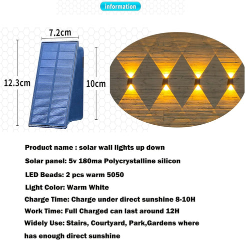 ASLIDECOR Solar Wall Lights, UP and Down Warm White Fence Lighting, Waterproof Deck Step Light for Outdoor