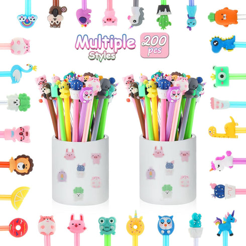 Marspark 200 Pieces Cute Cartoon Gel Ink Pens, Black Ink, Various Animal Series for Kids and Office School Supplies