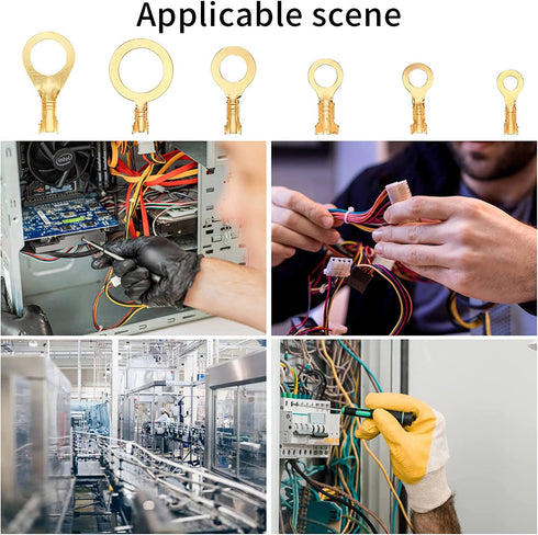 160 Pcs Copper Ring Terminals, M3/M4/M5/M6/M8/M10 Brass Wire Connectors, Crimp Kit for Electrical Terminals