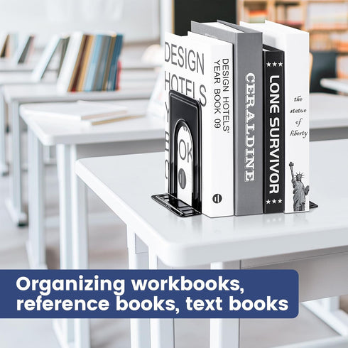6 5 6 Inches, 14 7 HappyHapi Book Ends, Non-Skid Metal Bookend Supports for Shelves, Heavy Duty Book End, Office Book