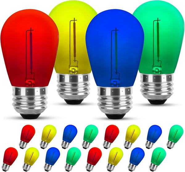 SMART EGG S14 Colored LED String Light Bulbs Replacement 16 Pack, 1W Multi-Color Edison