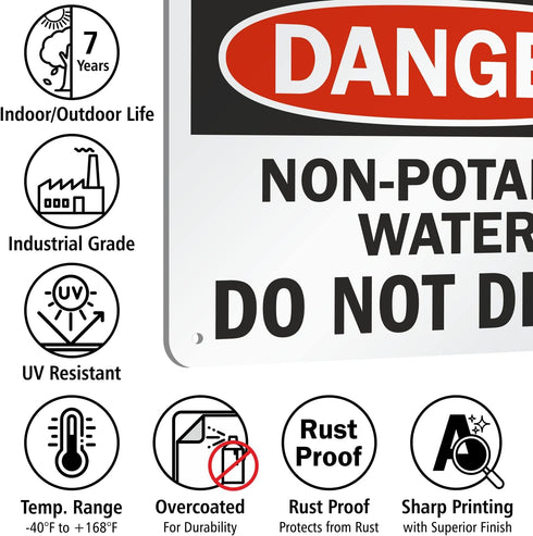 SmartSign "Danger - Non-Potable Water Do Not Drink" Sign | Aluminum 7" x 10"