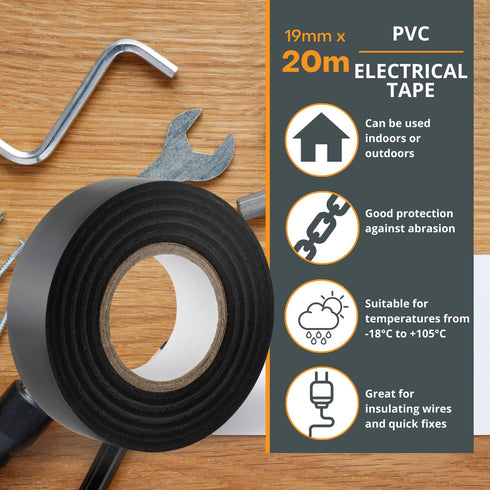 GTSE Black PVC Electrical Insulation Vinyl Tape, ¾ in x 66ft, Triple Pack of Premium Tape