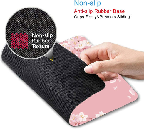 Cute Pink Mouse Pad, Sakura Cherry Blossom Floral Design, Anti-Slip Rubber Base, 9.5 x 7.9 Inch Desk Decor for Girls