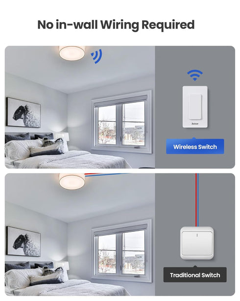 Programmable, 1300ft Zoiinet Wireless Lights Switch Kit, Buckle Design & Removable, Muti Way Switch, No WiFi Needed