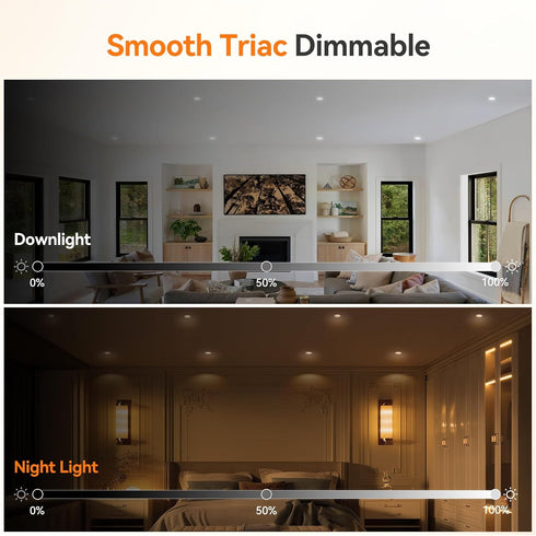 3 Inch Dimmable, 2700K-5000K 5CCT 680lm, 2-Pack Anti-Glare Recessed LED Lights with Night Light, Deep Baffle Downlight