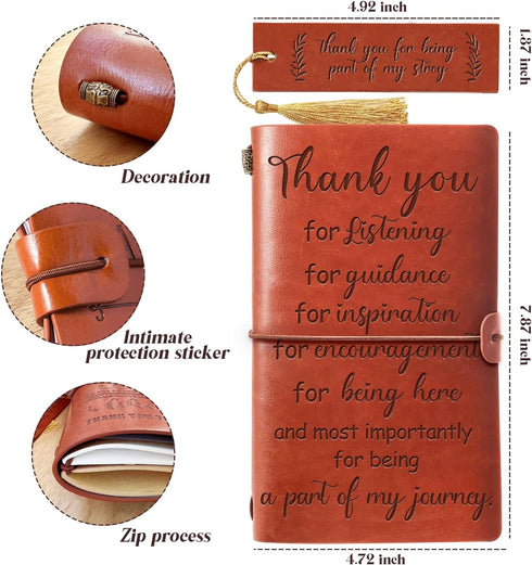 Thank You Gift for Women Men, Appreciation Vintage Embossed Writing Leather Journal Notebook with Bookmark Gifts for Teacher Boss, Coworker Leaving Gift by Lasimfa