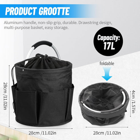 17L 7 11-Inch Portable Cleaning Caddy with Handle, Foldable Storage Basket & Pockets, Large Organizer for Cleaning