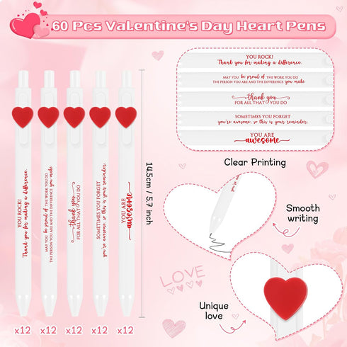 60 Sets Jetec Valentine's Day Pens Bulk Heart Employee Appreciation Gifts Inspirational Ballpoint Pens and Funny
