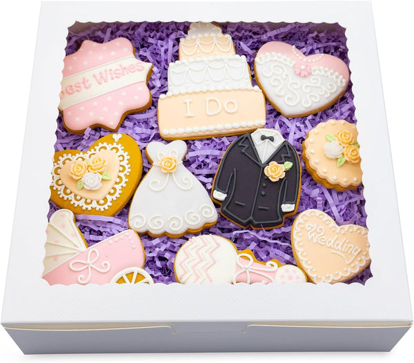 24pcs 9x9x2.5 Inch White Pie Boxes with Window for Pies, Donuts, Cookies, Muffins, Chocolates, Party