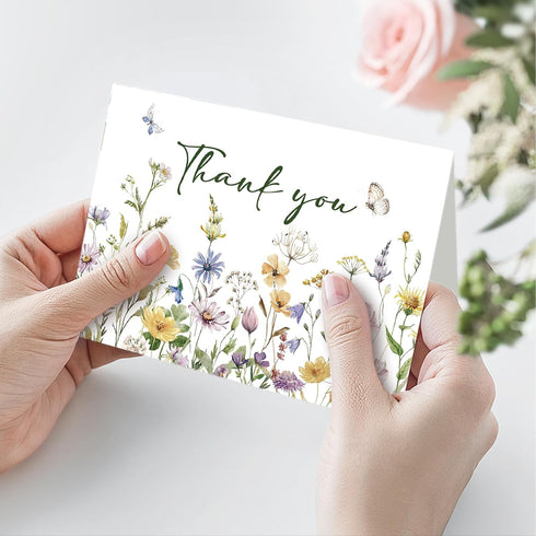 SMUAENSS 24 Pack Floral Thank You Cards With Envelopes,Watercolor Wildflower Thank You Cards for Baby