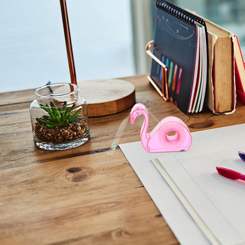 LUOZZY Tape Dispenser Cartoon Flamingos, Portable Tape Cutter School Office Accessory - Pink