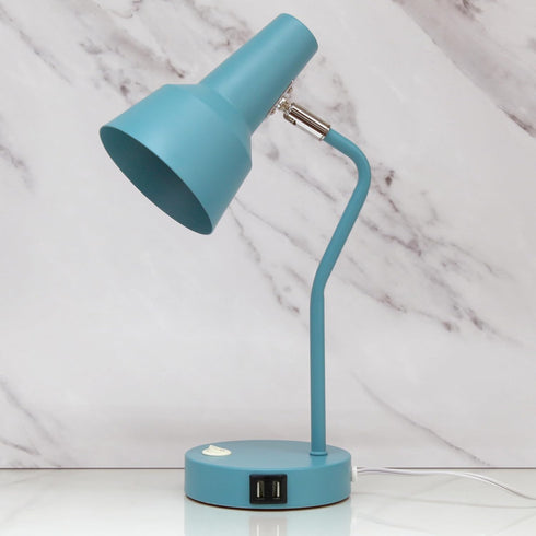 LD1072-CYN 15.2" Simple Designs Sleek Essentials Metal Cone Shade Desk Lamp with Adjustable Shade and Dual USB Ports